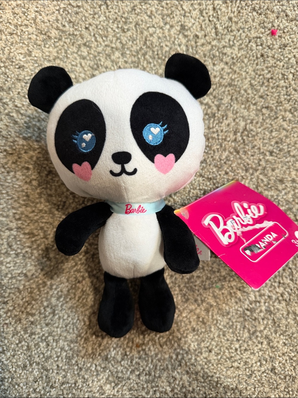 Barbie Plush Panda with Pink Heart Cheeks and Blue Eyes